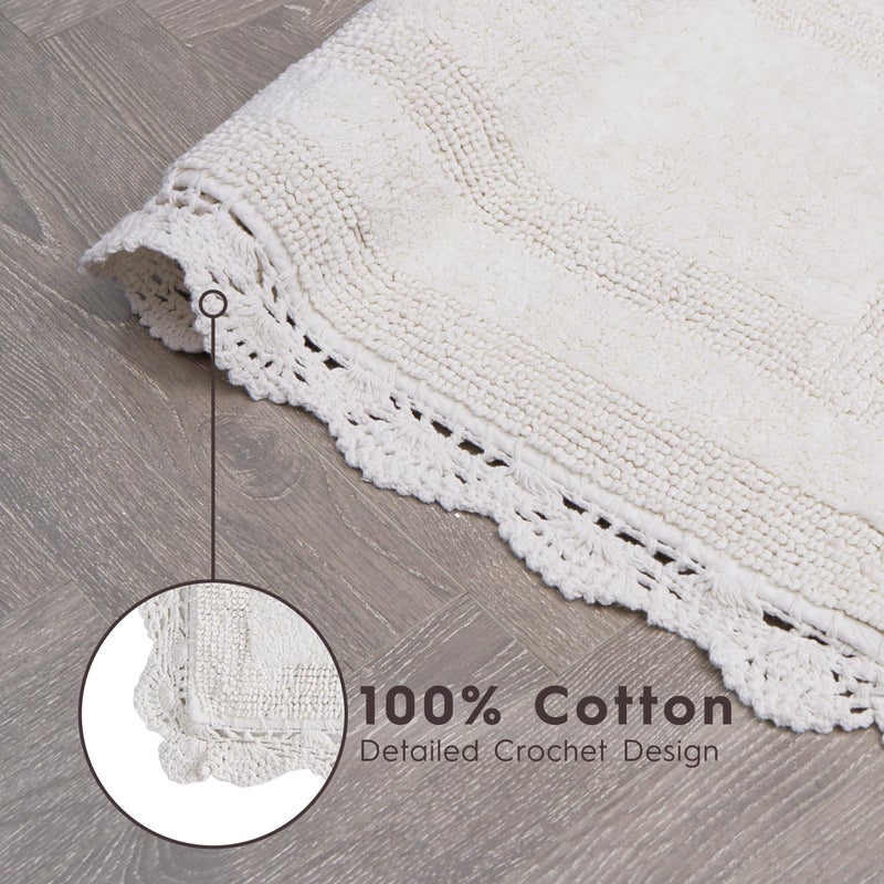 Laura Ashley Absorbent Bath Mat Reversible Crochet Soft and Plush Bathroom Mat 100% Cotton21x34 Bath Rug, Ivory - Image 3